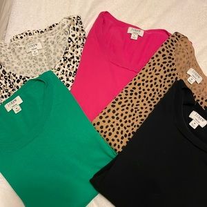 J. Crew Teddie sweaters. Pink, leopard, Green, Black